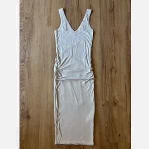 ★NWOT JAMES PERSE V-Neck Ruched cotton-blend jersey midi dress Beige Size1★